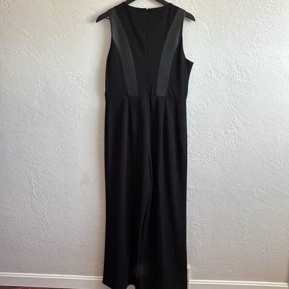 Express Black Faux Leather accent zip back one piece jumpsuit Large - Picture 7 of 9